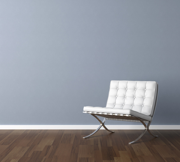 Mur bleu avec chaise blanche design intérieur
 - Photo, image