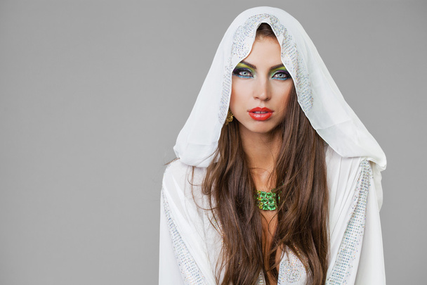 Portrait of the young sexy woman in white tunic Arabic - Fotoğraf, Görsel