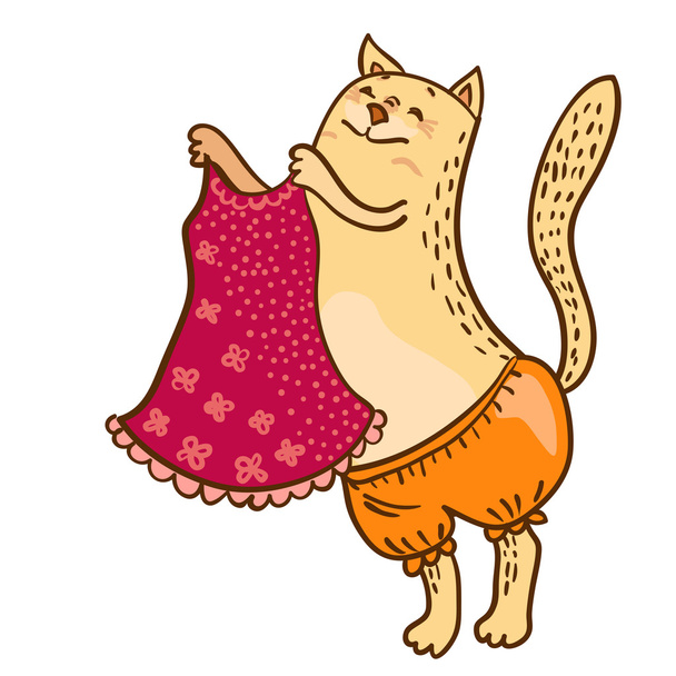 pretty kitty with pink dress vector illustration on white - Vector, Image