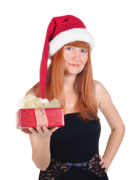 Portrait of caucasian young girl with christmas hat - Foto, Imagem