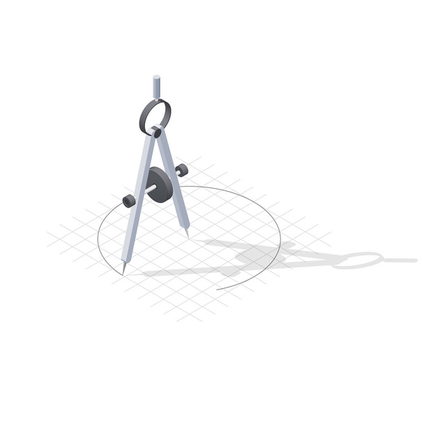 Compass drawing a circle detailed isometric icon - Vector, Image