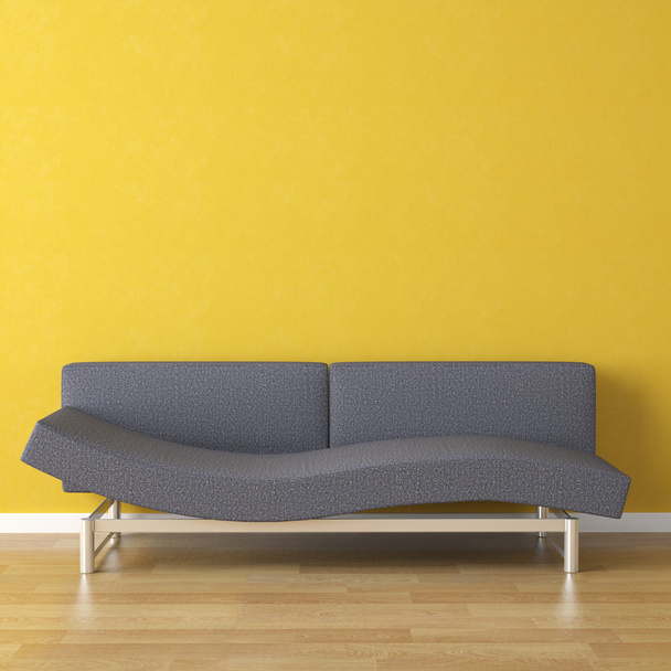 εσωτερικό σχέδιο μπλε καναπέ σε κίτρινο - Φωτογραφία, εικόνα