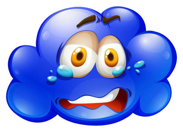 Синее облако с грустным лицом
 - Вектор,изображение