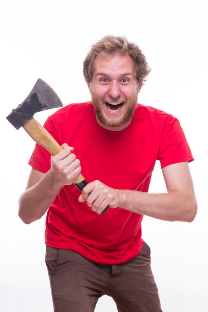 Crazy man with  ax - Фото, изображение