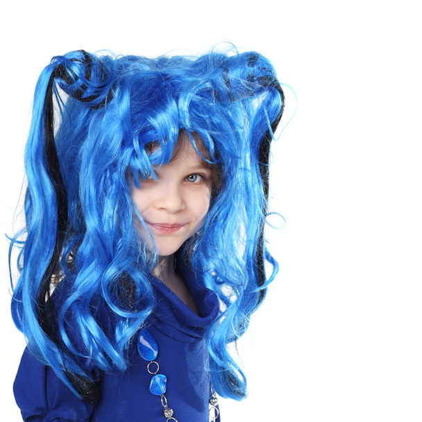 little girl in blue wig - Valokuva, kuva