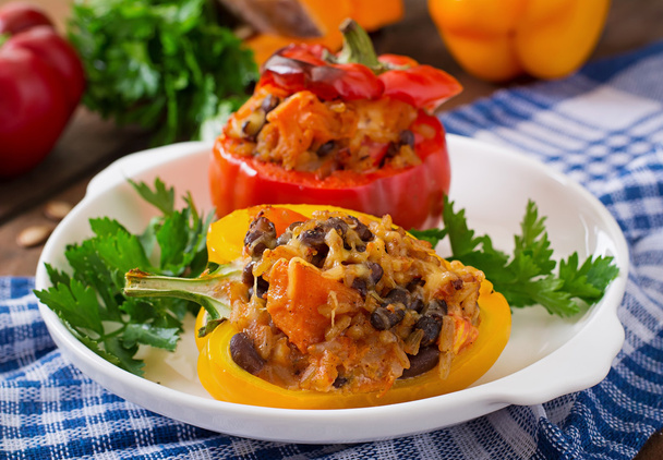 Stuffed peppers with rice, beans and pumpkin - Photo, Image