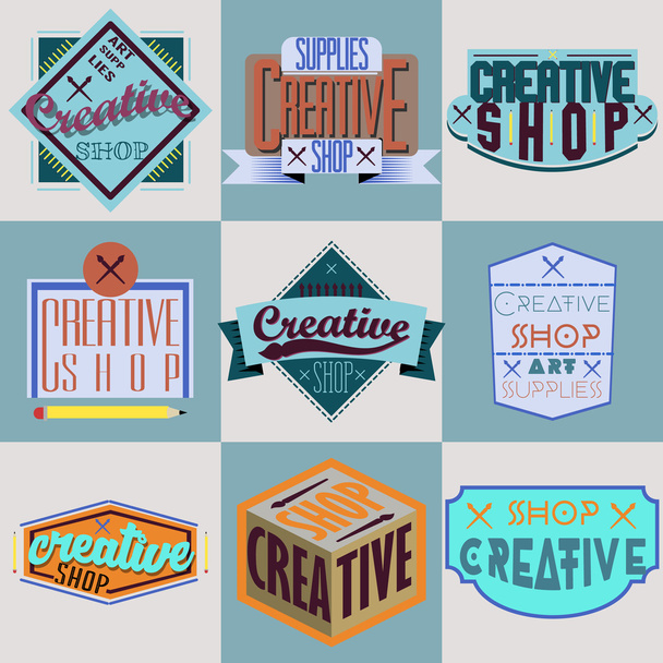 Assorted color retro design insignias logotypes set. Templates set for banner, insignias, business brand design. - Vector, afbeelding