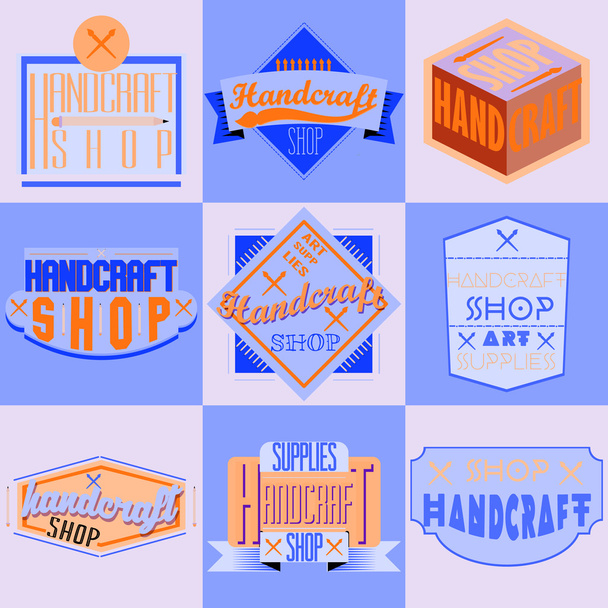 Color retro design insignias logotypes set. Handcraft arts and handmade illustrations. Vector vintage elements. - Vektor, obrázek