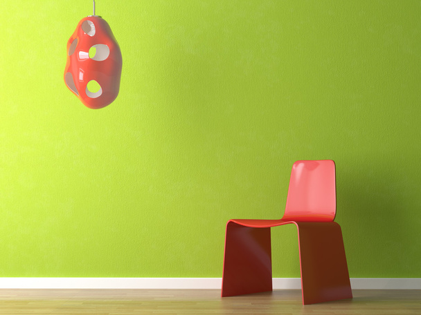 Design de interiores de cadeira vermelha na parede verde
 - Foto, Imagem
