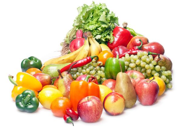 Fresh vegetables and fruits isolated on white background - Fotografie, Obrázek