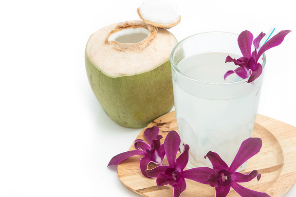 Fresh coconut drink with young coconut on white background - Photo, Image