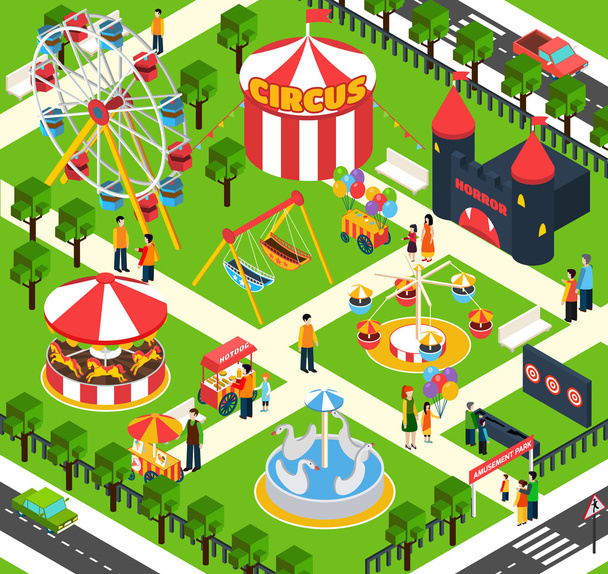 Amusement Park Isometric - Vector, Image
