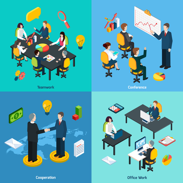 Business concept 4 isometric icons square - ベクター画像
