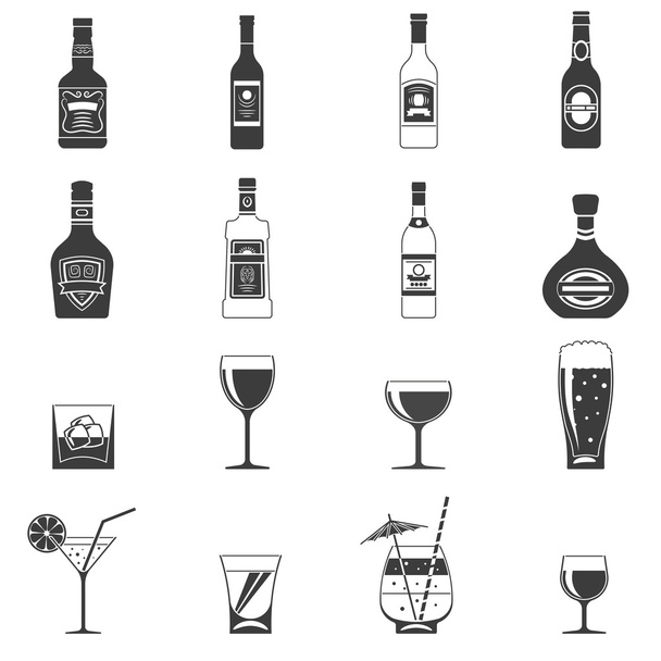 Alkohol schwarze Symbole - Vektor, Bild