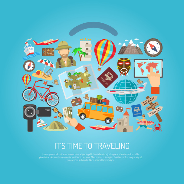 Traveling Time Flat Color Concept  - Vector, Image