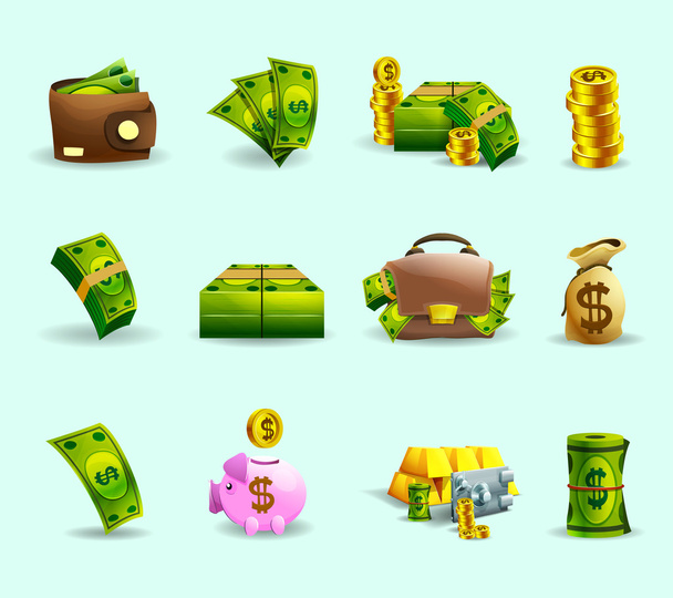 Cash payment flat icons set - Vector, Image