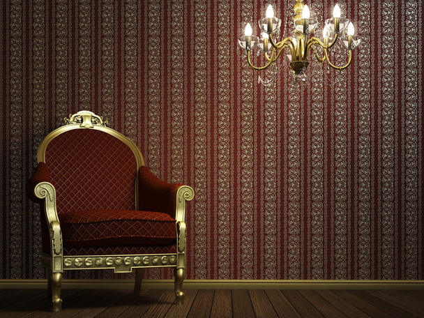 Классическое кресло с лампой и золотыми деталями
 - Фото, изображение