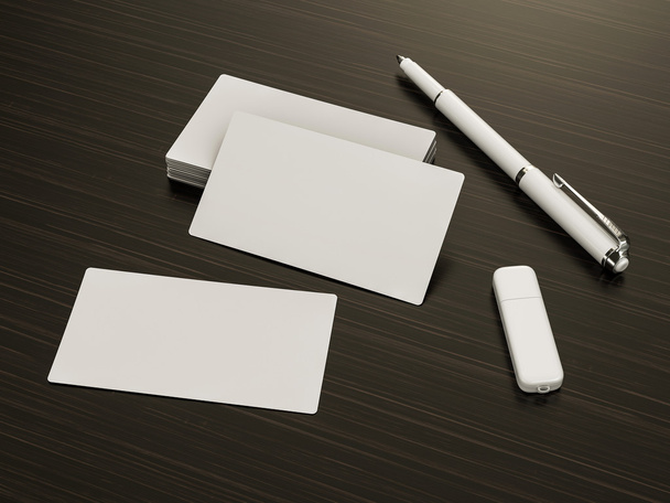 Business cards blank mockup on wood background - Фото, изображение