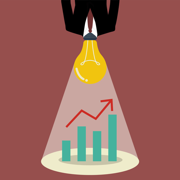 Businessman with a light bulb head glow to graph up chart - Vector, Image