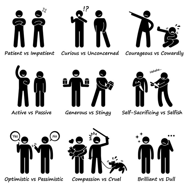 Человеческие личности в противовес положительным и отрицательным значкам пиктограммы
 - Вектор,изображение