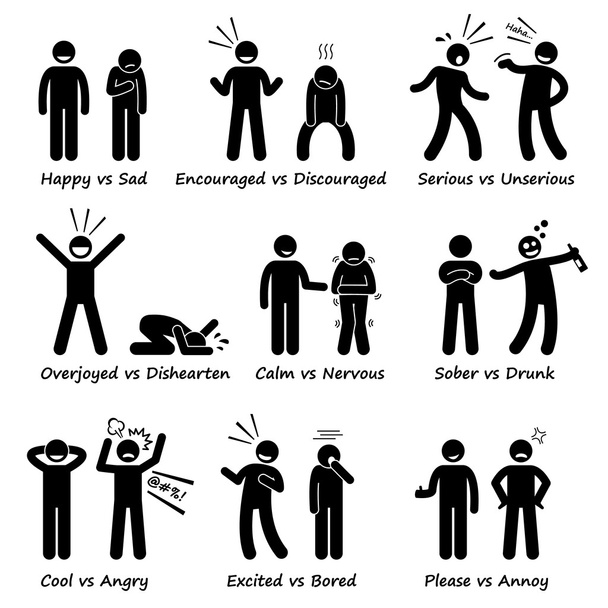 Sentimento oposto emoções positivas vs ações negativas vara figura ícones do pictograma
 - Vetor, Imagem