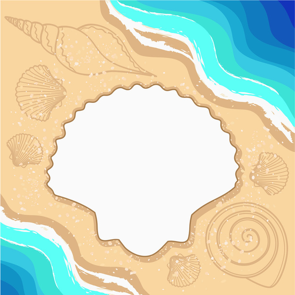 Summer background with shells, waves and frame for your text - Διάνυσμα, εικόνα