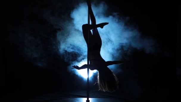 1of23 Silhouette of a sexy female pole dancing - Záběry, video