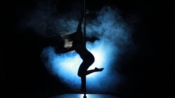 2of23 Silhouette of a sexy female pole dancing - Materiał filmowy, wideo