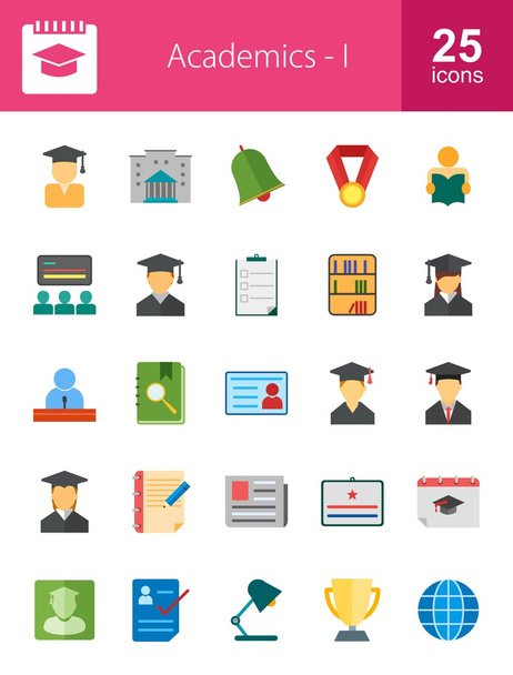 Academics, education icons set - Vektor, kép