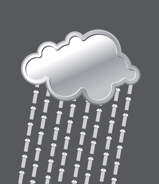 Rain of bolts. Metal, iron cloud. Precipitation of  screws. Vect - Vector, Image