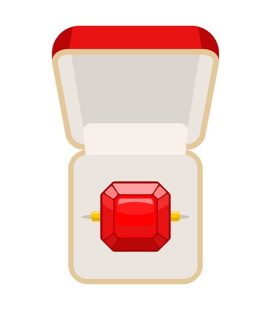 Ring with Ruby. Open box for jewelry. Illustration for betrothal - Vector, Image
