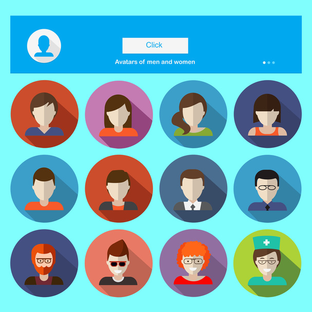 Set of male and female faces avatars. Vector icons in flat style - Vektor, kép