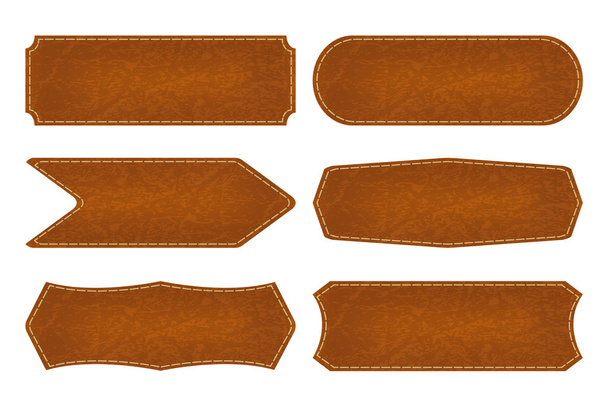 Set of 6 shapes leather sign labels - Vector, Image