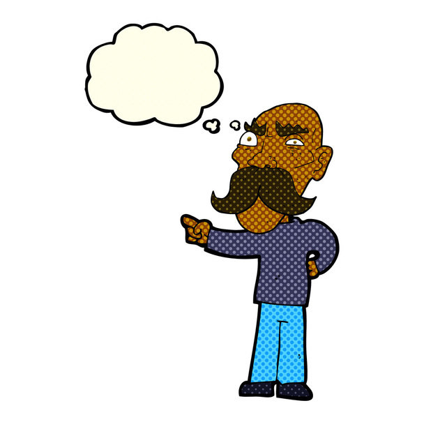 dibujos animados molesto anciano señalando con burbuja de pensamiento
 - Vector, imagen