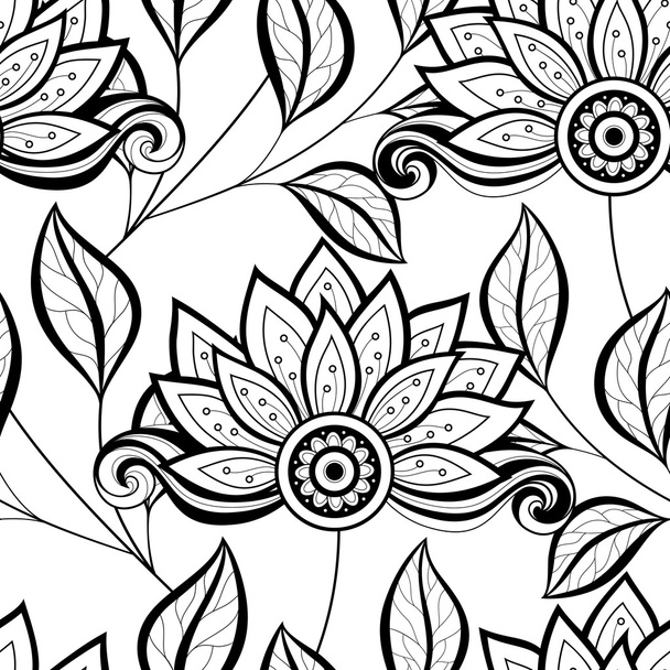 Seamless Monochrome Floral Pattern - Διάνυσμα, εικόνα