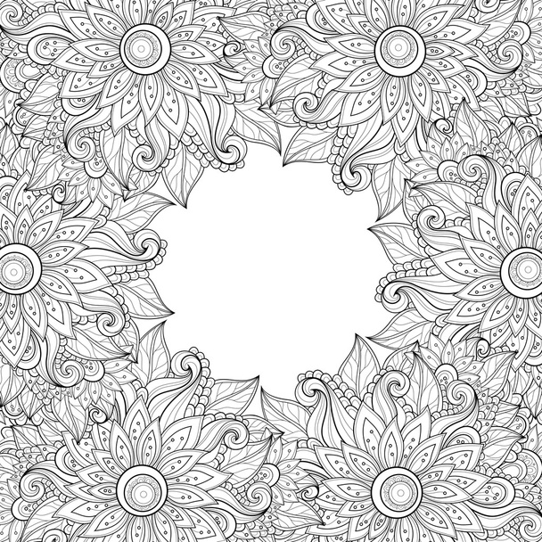 Abstracte zwart-wit bloemen achtergrond - Vector, afbeelding