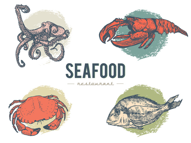 Vintage seafood restaurant collection - Vector, Image
