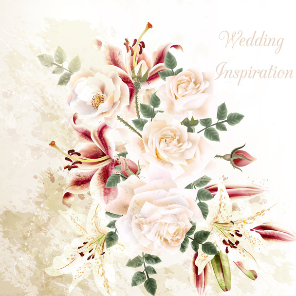 Fashion vector background with roses in vintage style - Vector, afbeelding