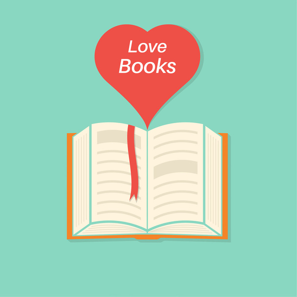 Open book with a bookmark and heart - Vector, afbeelding