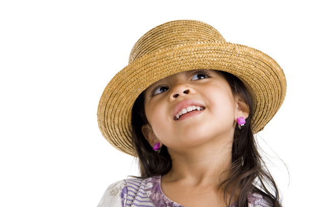 Cute girl with straw hat - Фото, зображення
