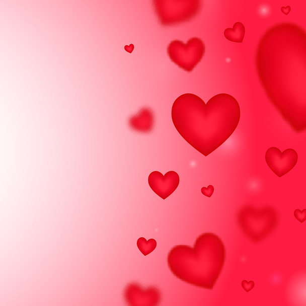 Pink  background with falling blurred hearts. - Vector, imagen