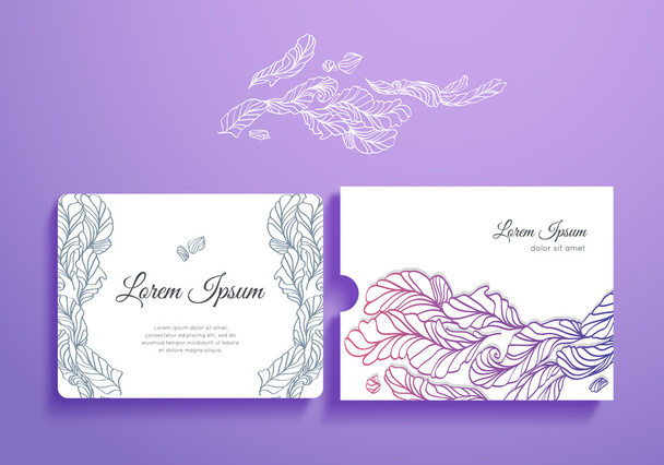 Beautiful set of romantic invitation and envelope with feathers - Вектор, зображення