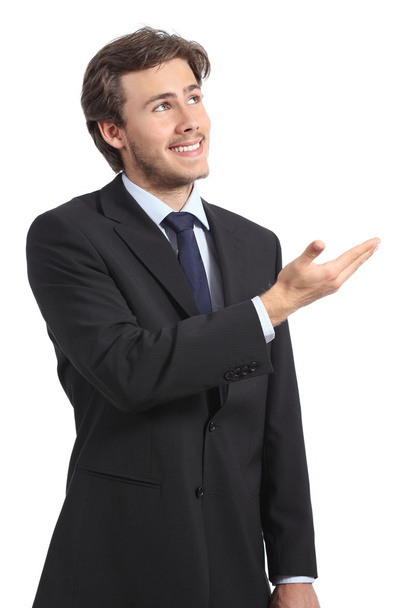 Businessman presenting a promotional blank product - Photo, Image