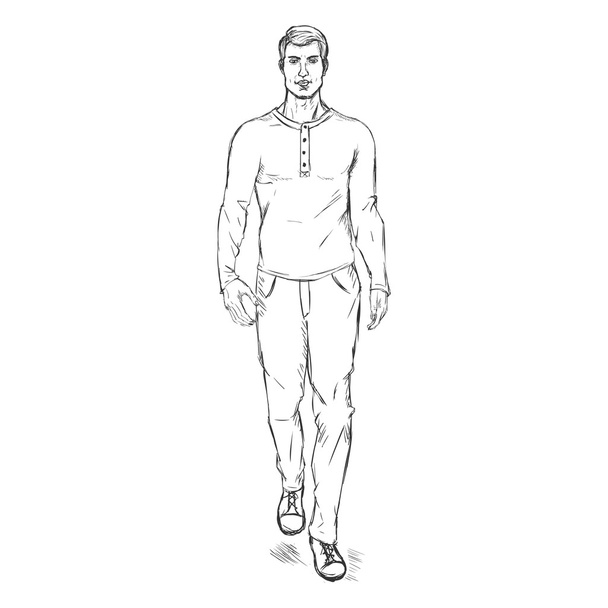 Model in Trousers and Longsleeve Shirt - Vector, Image