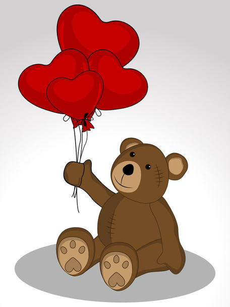 Teddy Bear keeps the balloons in the form of heart shape on whit - Vector, imagen