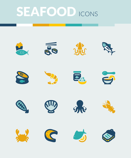 Seafood colorful flat icons - Vektor, Bild