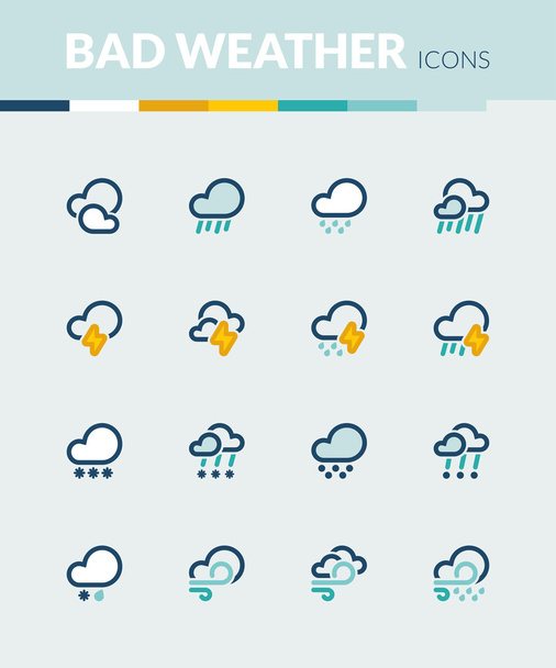 Rossz időjárás színes lapos ikonok - Vektor, kép
