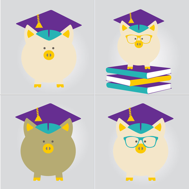 Piggy Bank in Graduate Hat vector icon in flat style. - Vector, Image