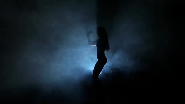 Dansen silhouetten van de vrouw in een nachtclub. Slow Motion. - Video