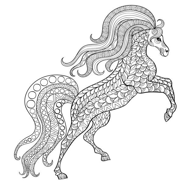 Hand drawn horse for antistress Coloring Page with high details  - Διάνυσμα, εικόνα